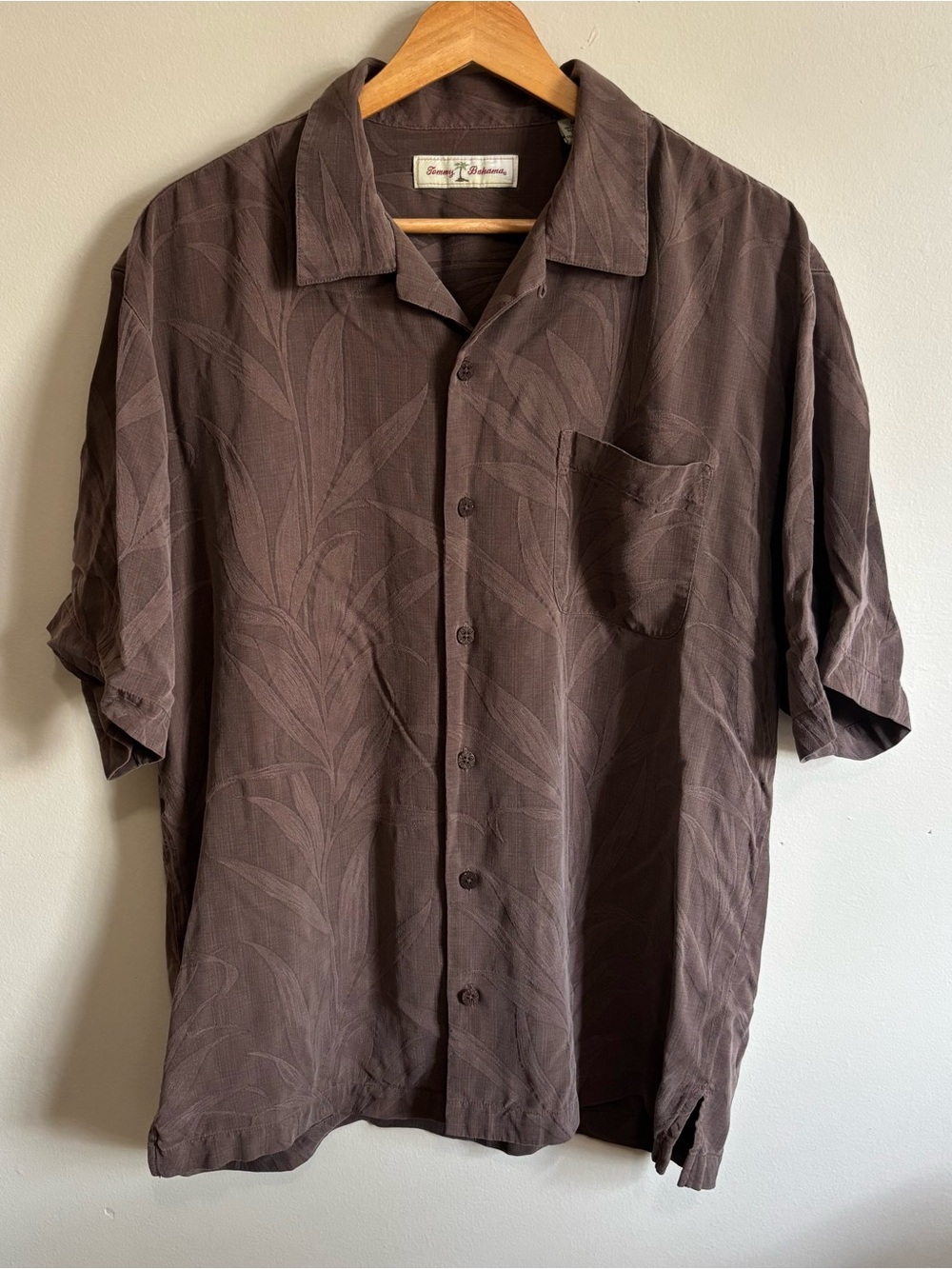 Tommy Bahama Brown 100% Silk Tropical Leaf Camp Shirt Men’s M